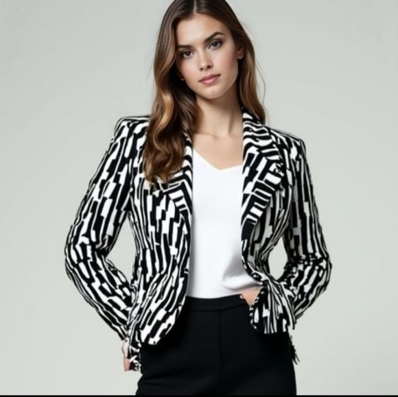 Michael Kors Abstract Print Six Button Blazer Black & White Size Medium NWOT - Picture 1 of 12
